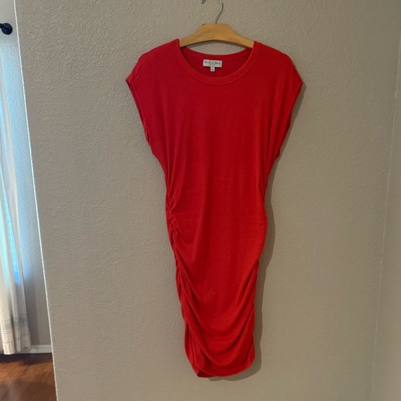 EUC Michael Stars Maude Power Shoulder Vibrant Coral Red Mini Dress - Picture 9 of 10